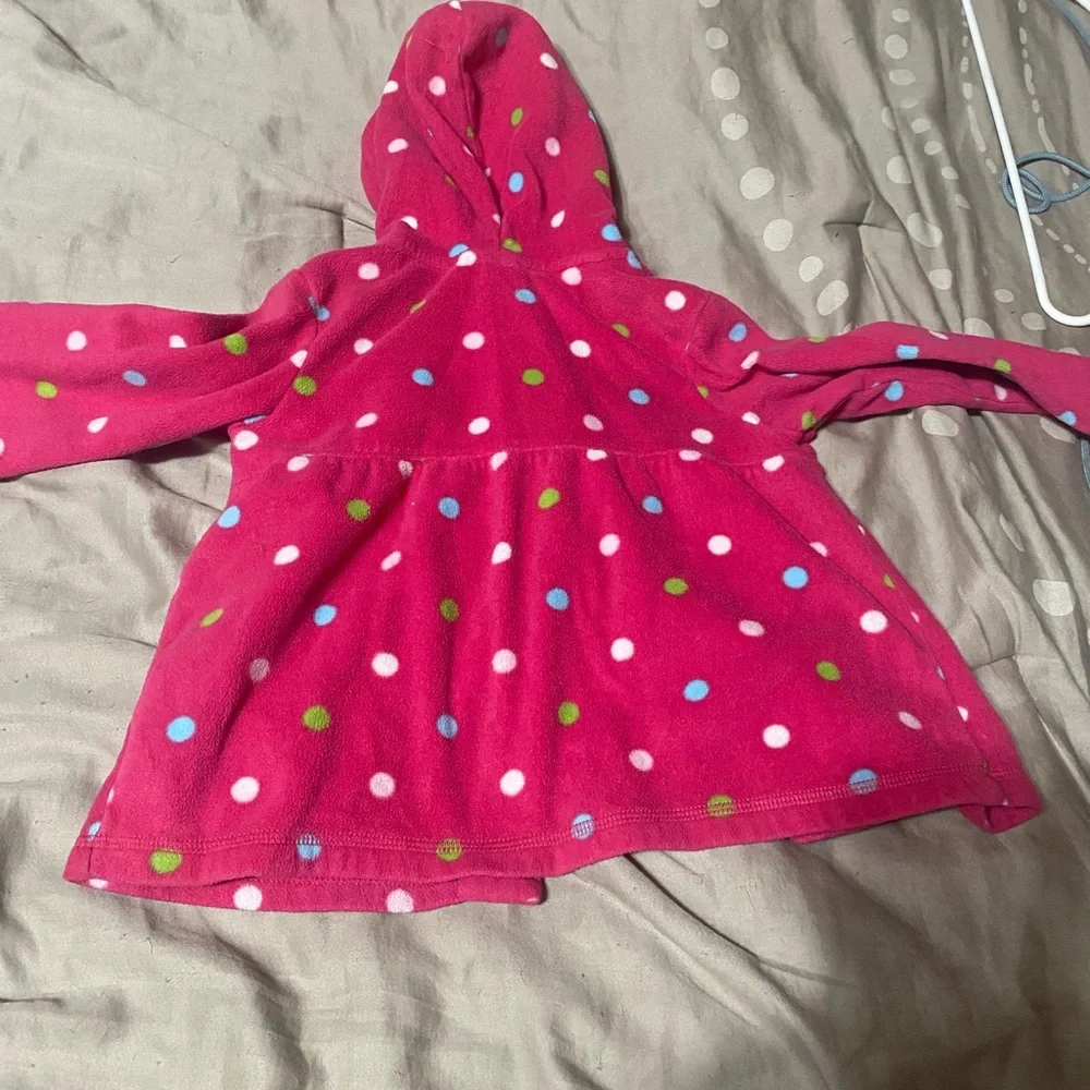 Carter's Fuchsia Polka Dot Button-Up Fleece Hoodie‎